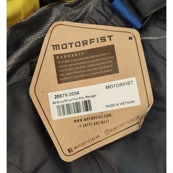 Motorfist Men's Ranger Gray/Blue Yellow Pant 34 - Picture 6 of 6